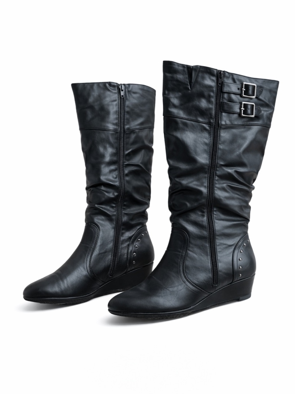 a new day Black wendy Over the Knee moto winter Boots faux leather